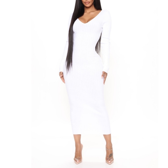 Kali "Pure White" Ribbed Midi Sweater Dress - Picture 2 of 5